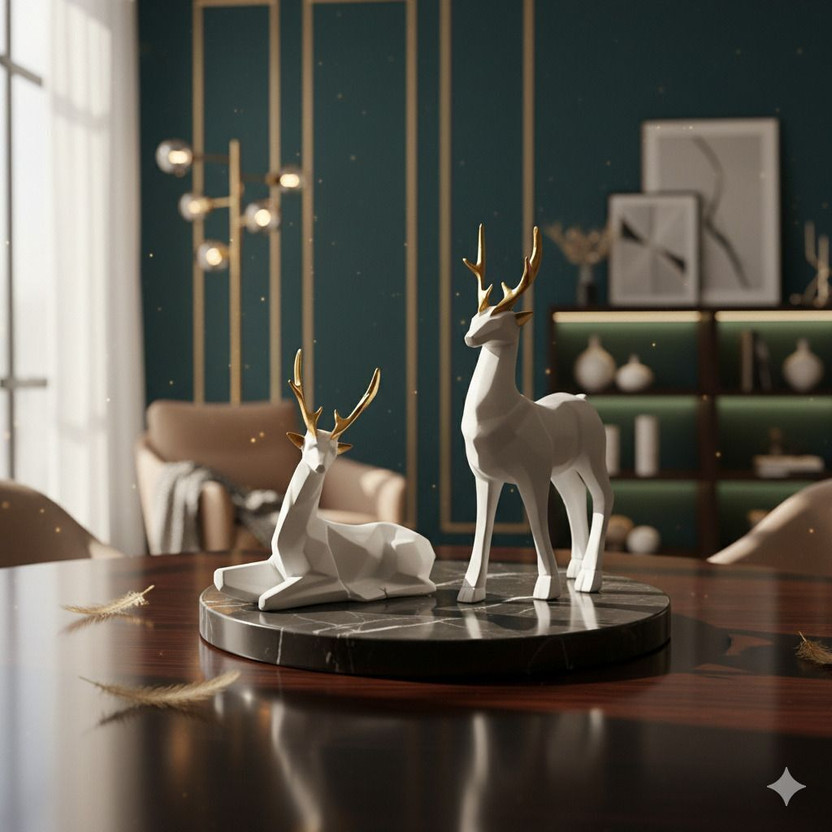Flipkart SmartBuy Luxury Reindeer Set - Premium Polyresin Deer Statue for Living Room Decorative Showpiece  -  21.5 cm(Polyresin, White, Gold)