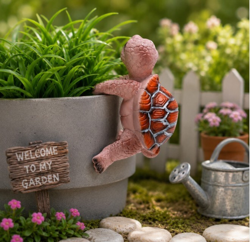 Tanvi creations Garden Decor Turtle Statue for outdoor and balcony, home decoration Decorative Showpiece  -  12 cm(Resin, Orange)