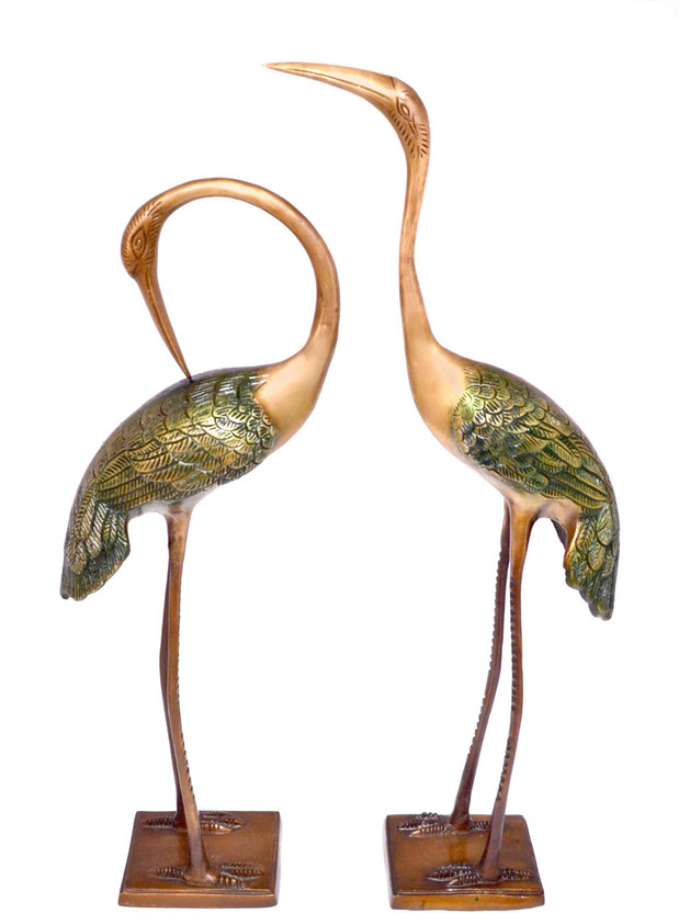 HanDecor Love Cranes Pair Decorative Showpiece  -  50 cm(Brass, Multicolor)