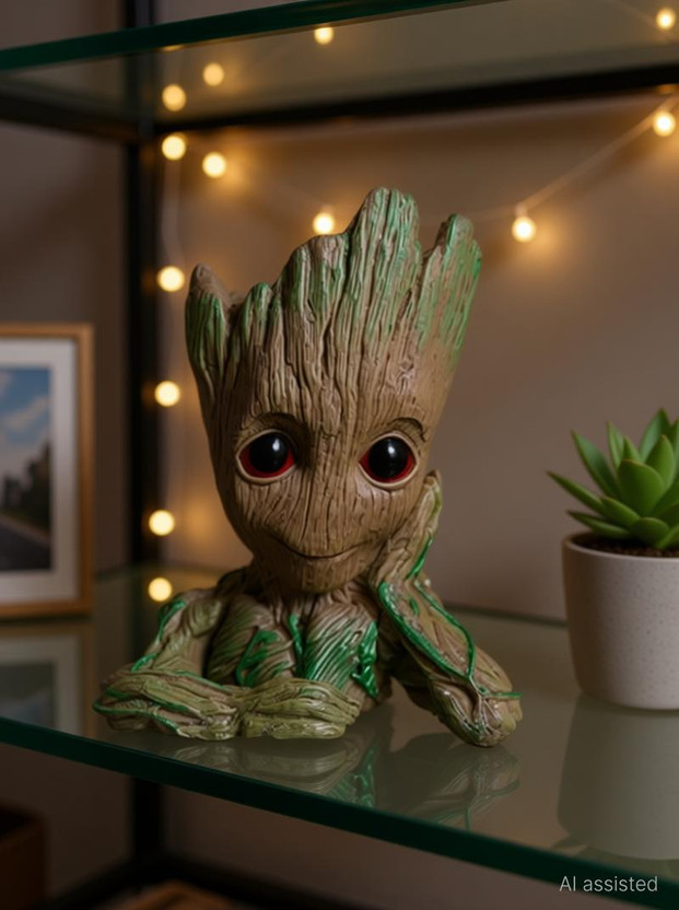 fitlife Creative Cute Thinking Groot Stationary Pen Pencil Stand Decorative Showpiece Decorative Showpiece  -  23 cm(Resin, Brown)