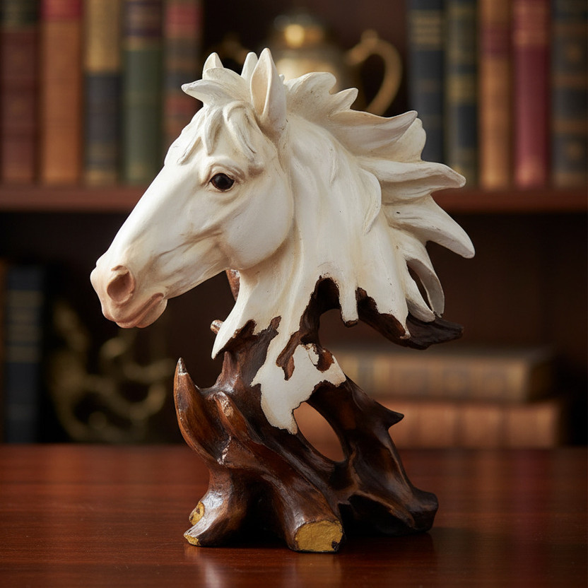 GW Creations Premium Horse Statue Home Decor Showpiece for Living Room & Office Decorative Showpiece  -  25 cm(Polyresin, White, Brown)