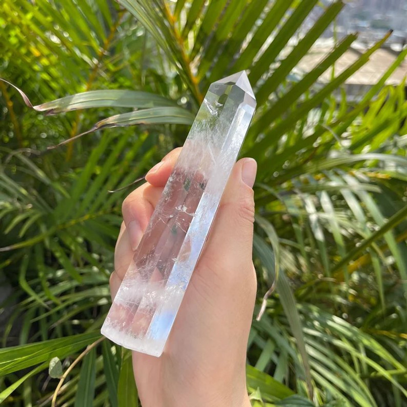 SS Murti 4" Inches Clear Quartz Tower Wand Obelisk Point Pencil for Home Décoration Decorative Showpiece  -  10 cm(Crystal, Clear)