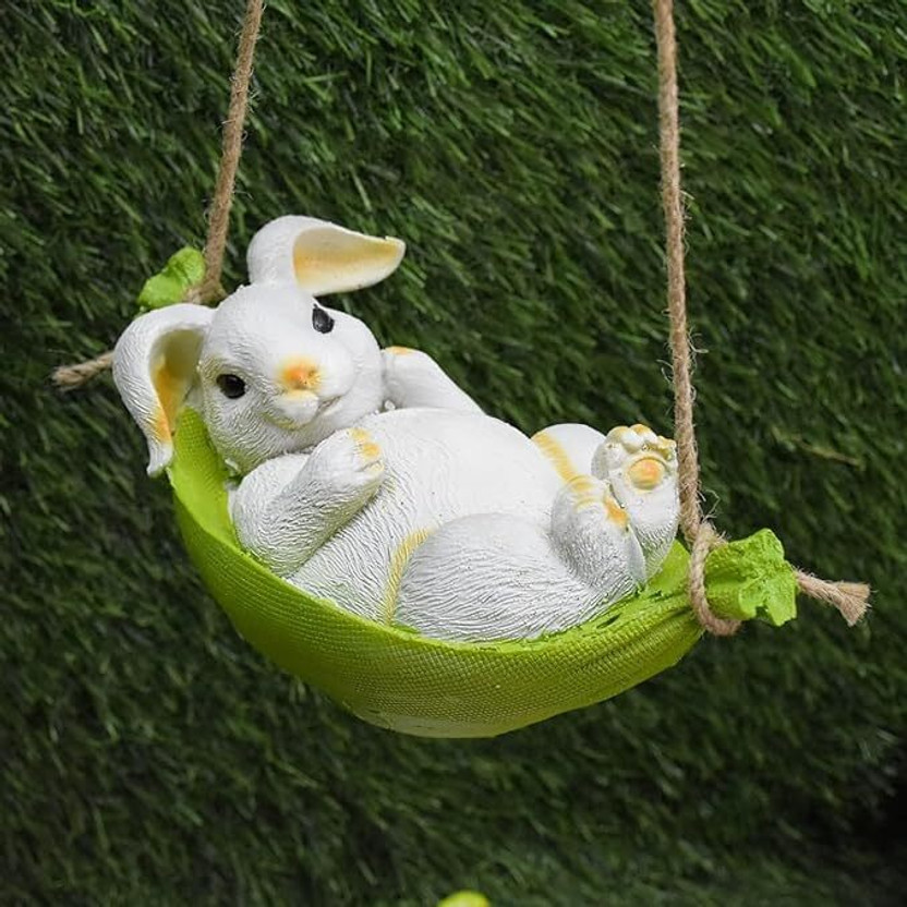 Vikarafty Resin Hanging Rabbit Decor for Indoor and Outdoor Garden, Balcony, Home, Gift Decorative Showpiece  -  10 cm(Polyresin, Multicolor)