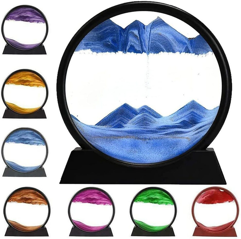 tathagat enterprise Round Glass Flowing Circle Sand Art Sandscapes Picture Decorative Showpiece  -  12 cm(Aluminium, Metal, Glass, Multicolor)