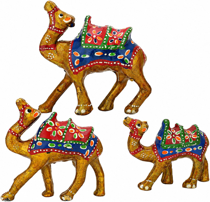 DreamKraft DreamKraft HandCrafted Golden Metal Camel Showpiece Set of 3 in Graduated Sizes Decorative Showpiece  -  8 cm(Paper Mache, Multicolor) - Flipkart Deal