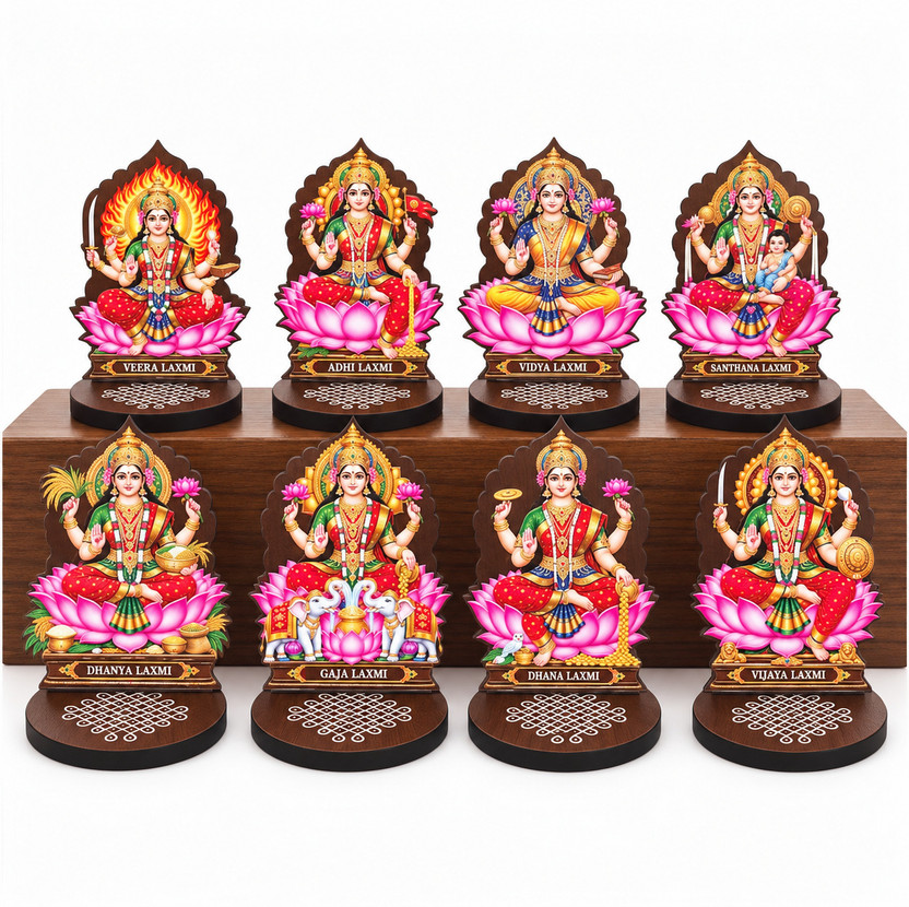 KARNI KARNI CRAFT Ashtalakshmi Wooden Idol Laxmi Figures Pooja Diwali Home Temple Decor Decorative Showpiece  -  10 cm(Wood, Multicolor) - Flipkart Deal
