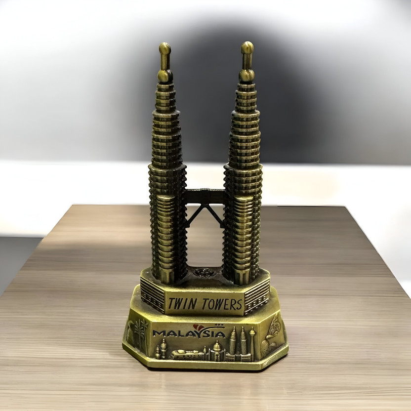 canv Twin Tower1 Decorative Showpiece  -  10 cm(Metal, Gold)