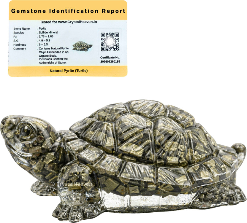 Crystal Crystal Heaven Pyrite Tortoise Original Certified, Pyrite Turtle for Good Luck Decorative Showpiece  -  6.5 cm(Stone, Gold) - Flipkart Deal