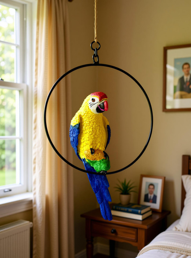 MARINER'S CREATION HANGING PARROT FOR HOME DÉCOR OUTDOOR HANGING GARDEN DÉCOR & GIFTING ITEM Decorative Showpiece  -  30 cm(Polyresin, Multicolor)