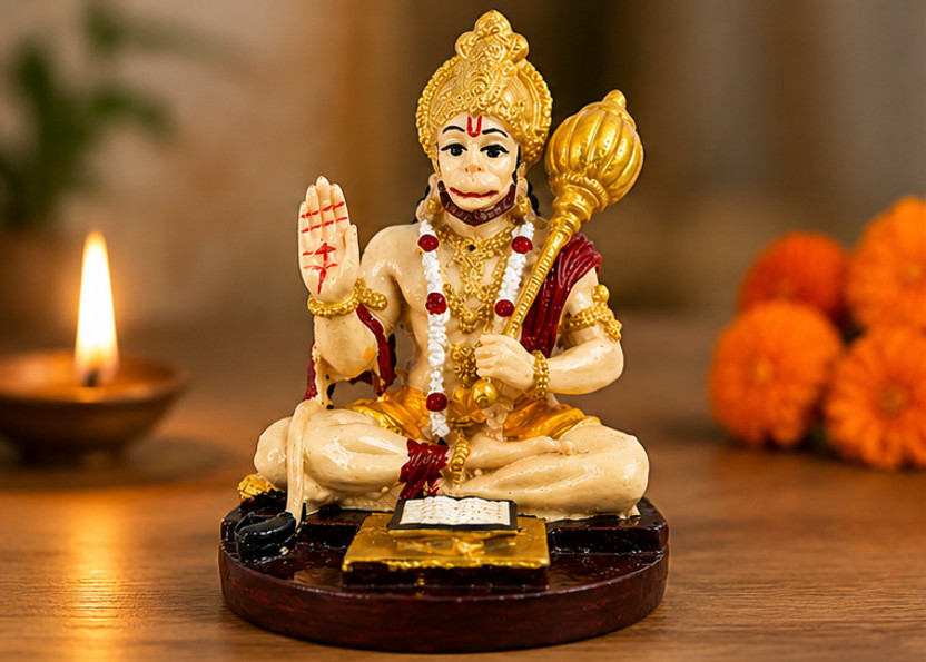 IdolNest Hanuman Ji Idol for Car Dashboard & Home Decor | Bajrangbali Murti for Temple Decorative Showpiece  -  10 cm(Resin, Multicolor)