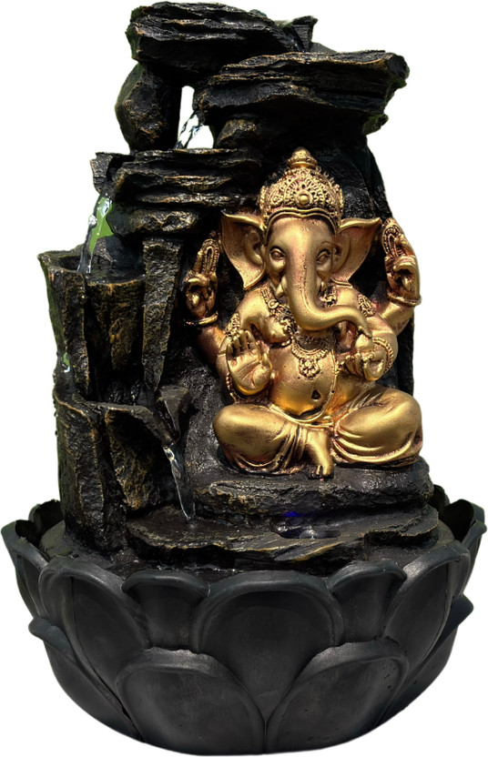 ANAVADYA 4 Steps Lord Ganesha Water Fountain with LED Lights - for Home & Garden Decor Decorative Showpiece  -  40 cm(Polyresin, Black, Brown, Gold)