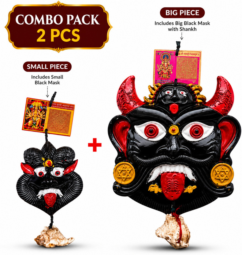 Larovena Larovena Kirtimukhi Face Nazar Battu Hanging with Shankh Traditional Decor Decorative Showpiece  -  31 cm(Fiber, Multicolor) - Flipkart Deal