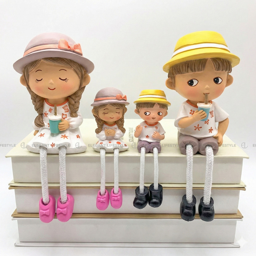 Elegant Lifestyle Sipper Family Gift Set Cute Hanging Leg for Anniversary Gift Cabinet Office Home Decorative Showpiece  -  8 cm(Polyresin, Red, Pink, Blue, Grey)