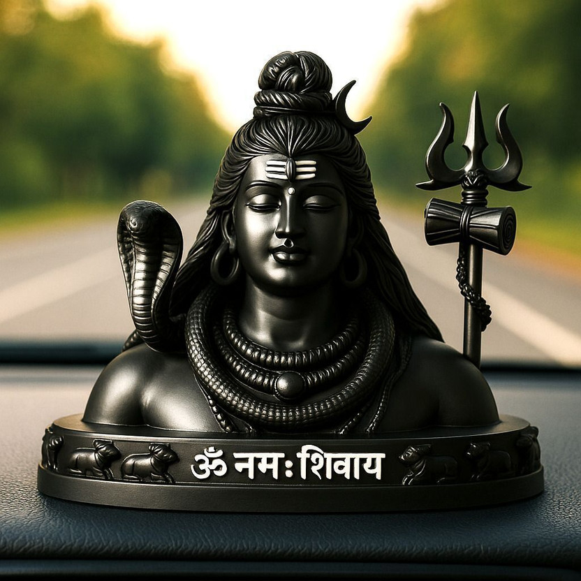 NIHARIKA HANDICRAFT Adiyogi Shiva Idol with Trishul – Mahadev Murti for Home & Car Dashboard Decorative Showpiece  -  9 cm(Resin, Black)