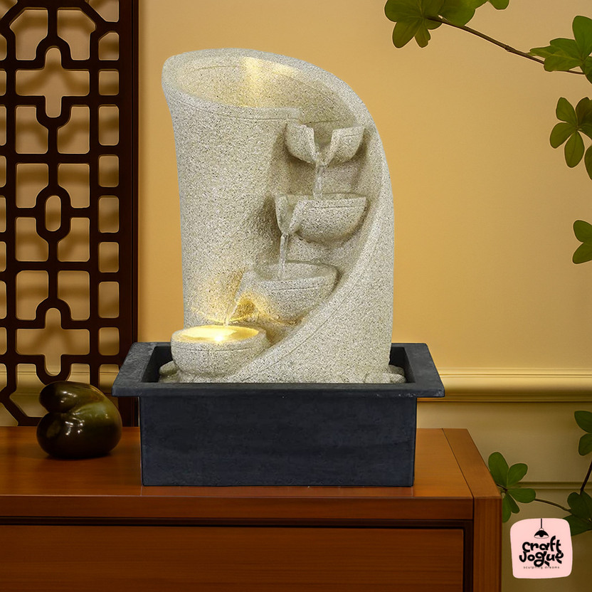 Vihaan Creation Cream Color Indoor 3 Designer Steps Waterfall Fountain Decorative Showpiece  -  40 cm(Resin, Gold)