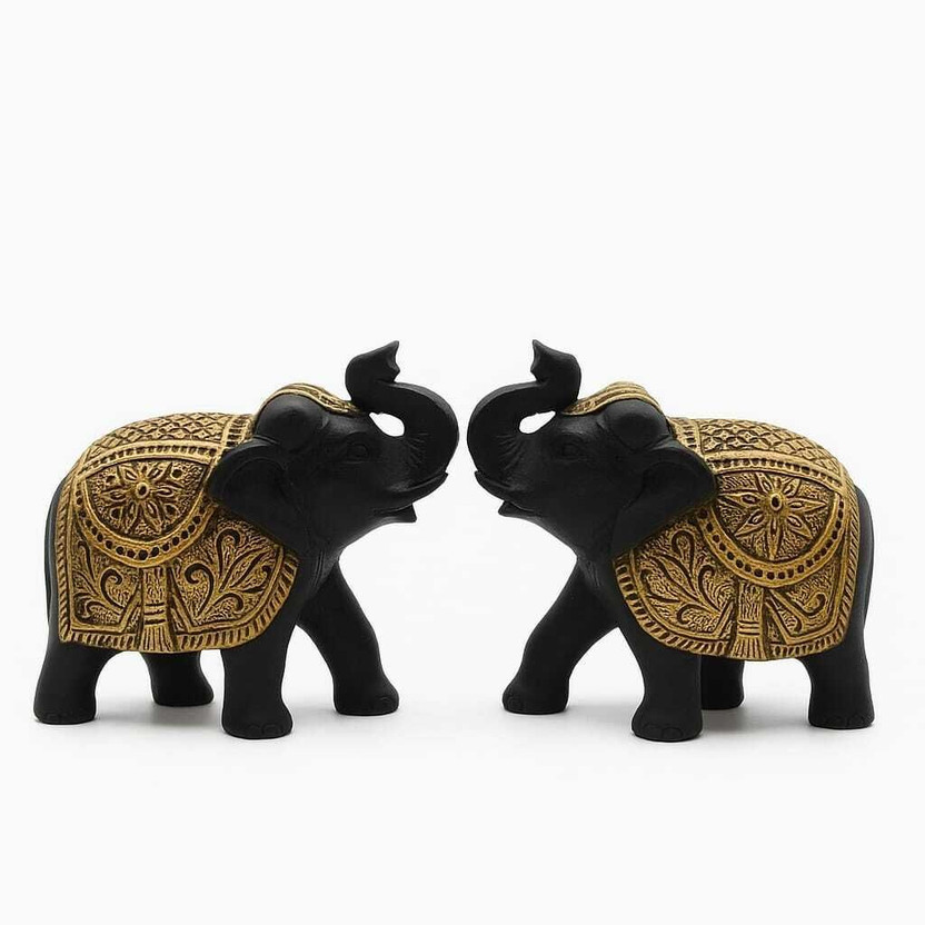 SHAURAYA ENTERPRISE Set of 2/Pair Black Elephant Showpiece for Home Decor|| Living Room||Pooja Ghar Decorative Showpiece  -  5 cm(Resin, Black)