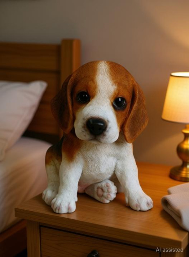 Sawcart Beautiful Cute Brown Beagle Dog Animal Statue Sculpture Figurine Home Decorative Decorative Showpiece  -  13.5 cm(Polyresin, Brown)