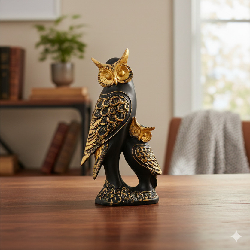 Flipkart Flipkart SmartBuy Elegant Resin Graceful Owl Set Showpiece For Home Decor Gift Items living room Decorative Showpiece  -  28.5 cm(Polyresin, Black, Gold) - Flipkart Deal