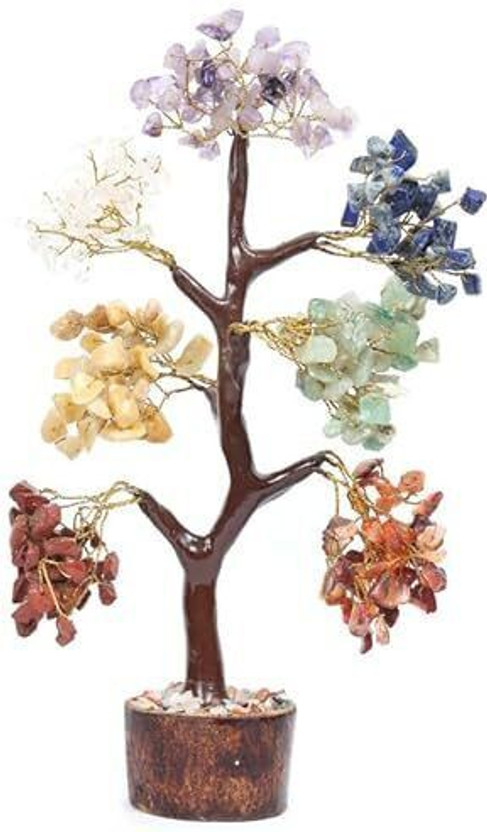 Multiagate 7 Chakra Mseal Crystal Tree of Life for Positive Energy - 300 Beads Decorative Showpiece  -  25 cm(Stone, Multicolor)