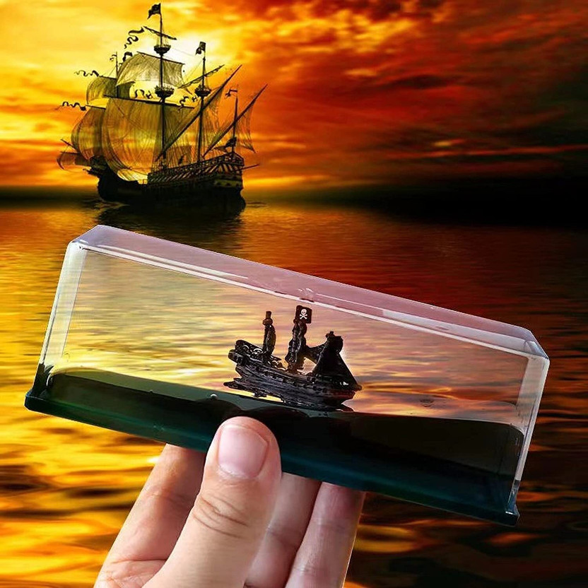 DITCAFOS Unsinkable Titanic Model in a Clear Liquid Motion Bottle for Stress Relief Decorative Showpiece  -  5.4 cm(Plastic, Blue)