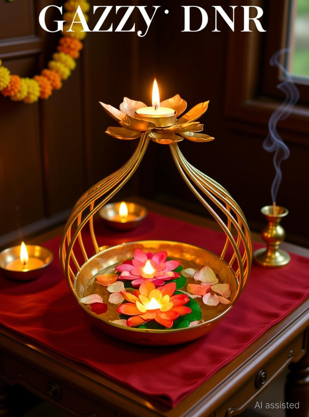Cozzy Dera Lotus Urli /Super Quality Metal/multilayer leaves /Tabletop Decorative Showpiece  -  17 cm(Iron, Gold)