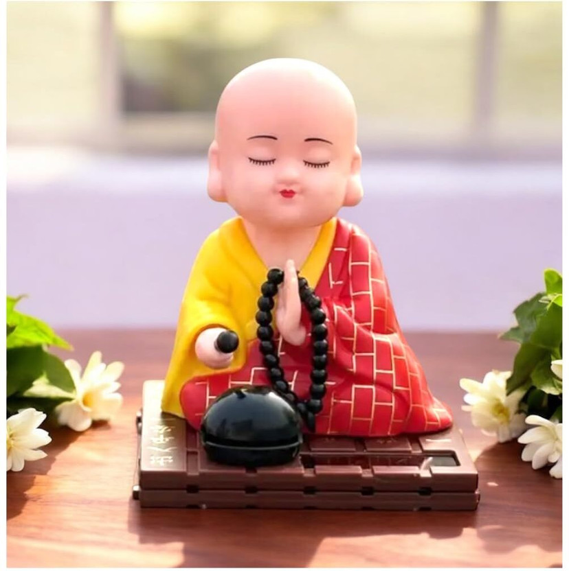 LOVE LOVE N JOY Solar Buddha Moving Head & Hand Figurine for Prosperity (Red,yellow) Decorative Showpiece  -  10 cm(Plastic, Multicolor) - Flipkart Deal