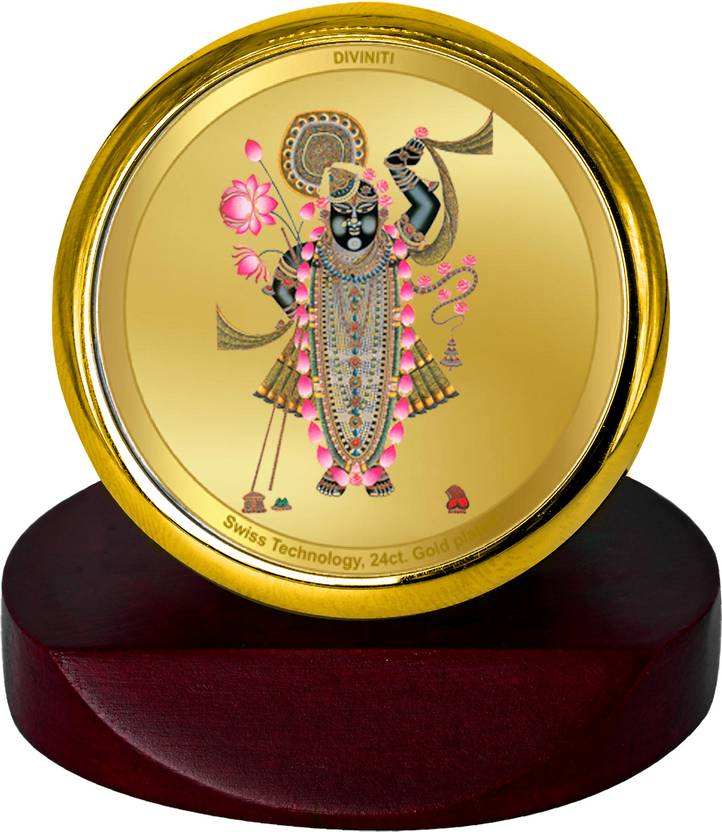 DIVINITI Shrinathji God Idol Photo Frame & Car DashboardMCF 1C Gold