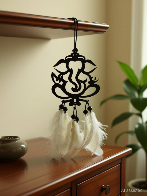 MGNLR Creation Car Hanging Ornament | Dream Catcher for Positive Energy | Decorative Showpiece  -  13 cm(Wood, Black)