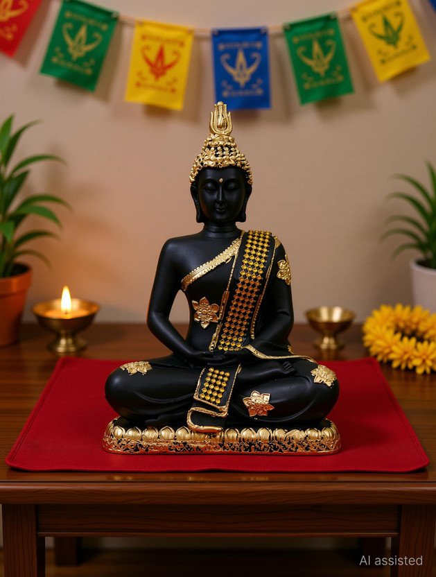 ArtofDot Home Decor Showpieces Buddha statue for home decor Decorative Showpiece  -  19 cm(Polyresin, Black, Gold)