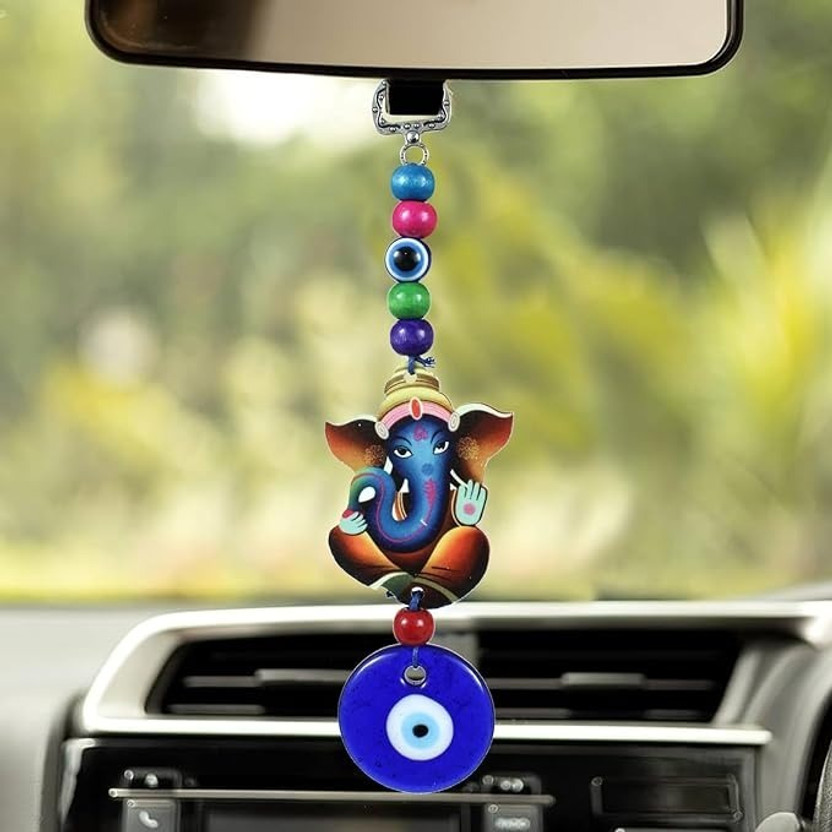 BALAJI DECORATIONS Home Decor Gift Items for Women, Evil Eye Hanging Ganesha Idols nazar battu Decorative Showpiece  -  18 cm(Wood, Multicolor)