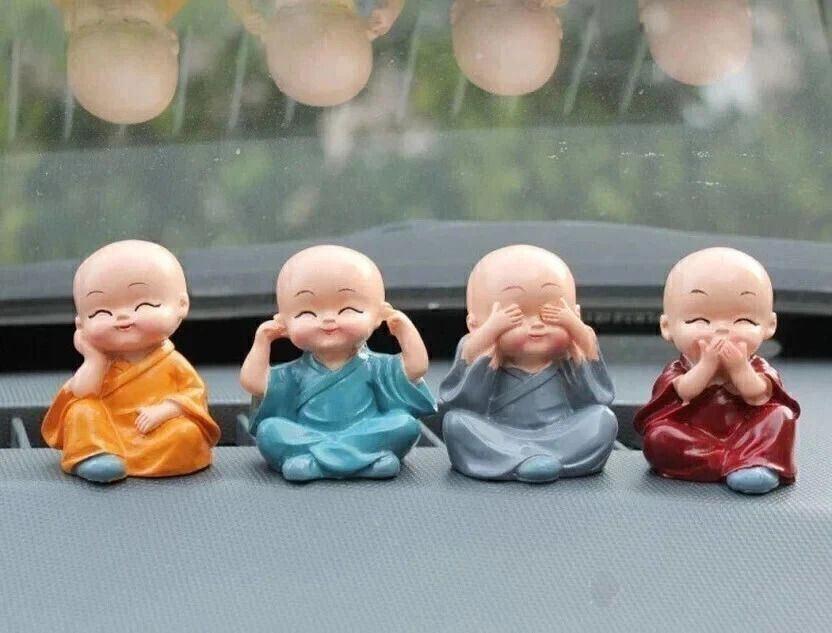 UNYSHOPPE Baby Monk Buddha Set of 4 Polyresin Mini Showpiece for Home Office Decor Decorative Showpiece  -  6 cm(Polyresin, Multicolor)