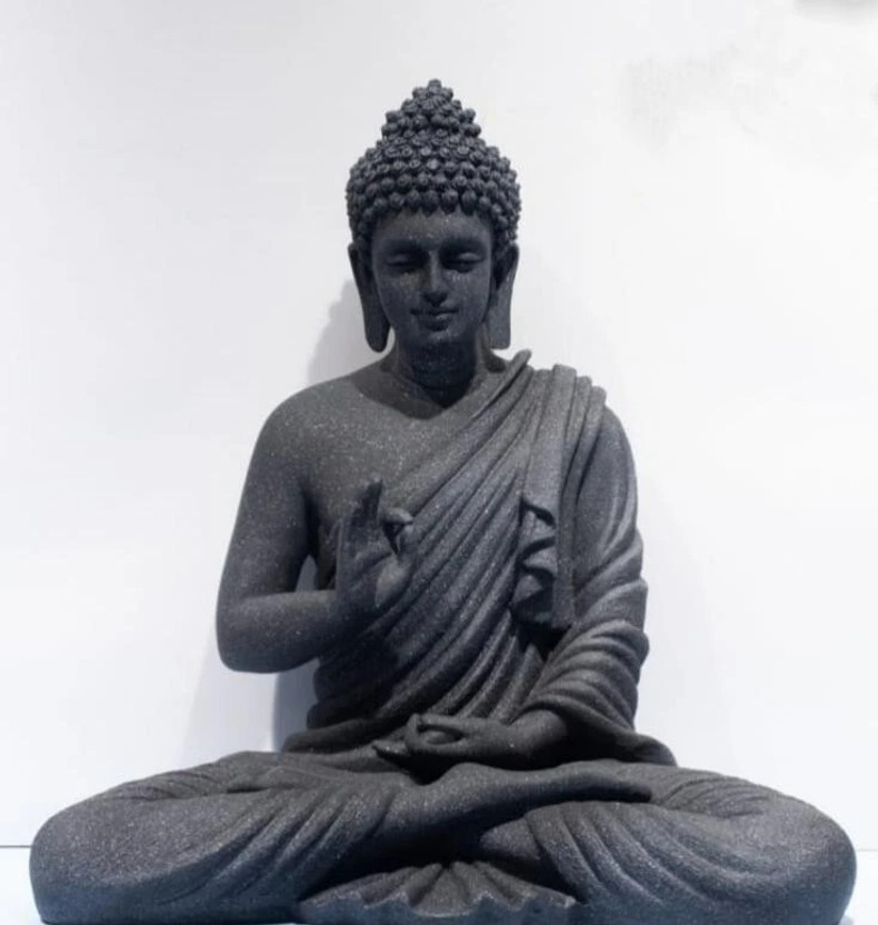 MCrafts Buddha Statue matte black Idols & Figurines home decor showpiece Decorative Showpiece  -  25 cm(Resin, Black)