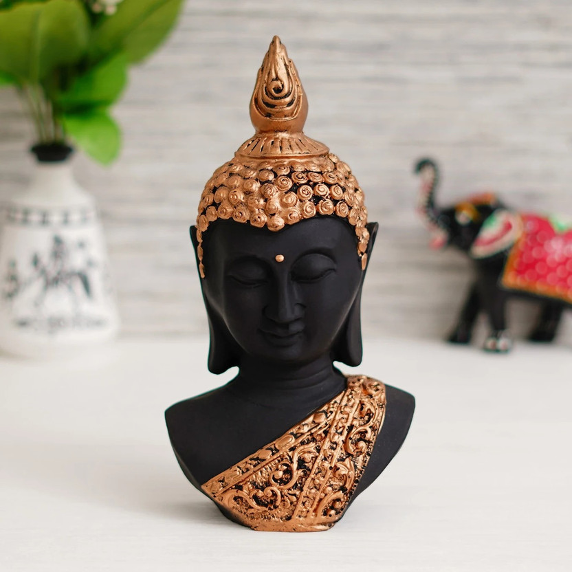 DECORE CREATORS Luxury Black & Copper Buddha Statue for Home Decor | Meditation Idol Showpiece Decorative Showpiece  -  17.5 cm(Polyresin, Black, Copper)