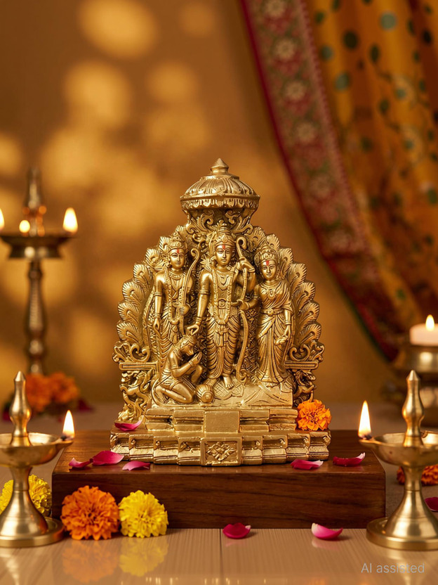 tskutty Ram Darbar Murti for Home Décor Bhagwan Ram Darbar with Sita Laxman Hanuman Decorative Showpiece  -  13 cm(Polyresin, Multicolor)