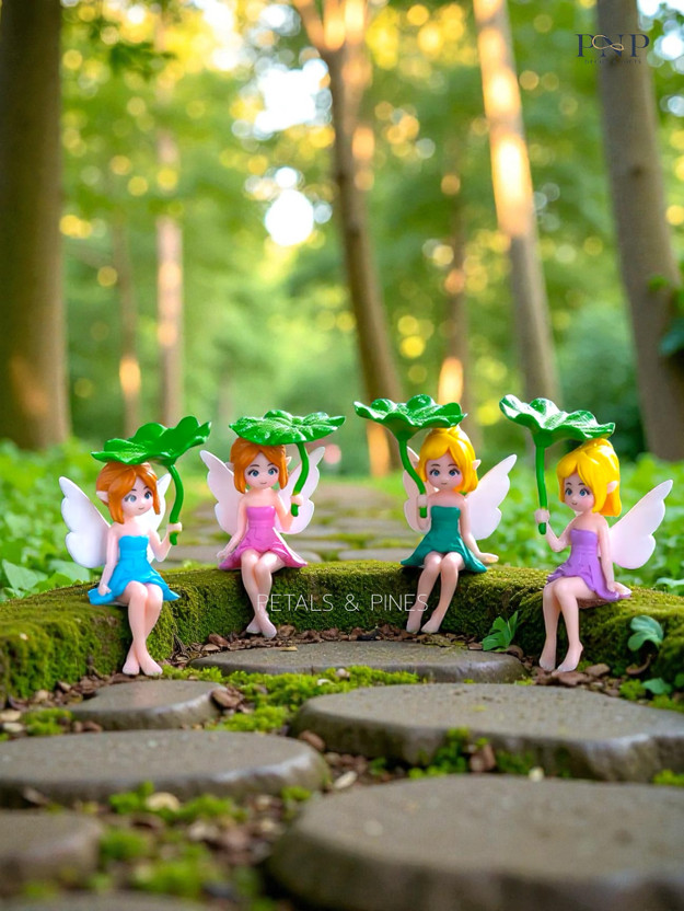 Petals & pines Cute Resin Umbrella Fairy for Bonsai, Home & Kids Room Decoration (set of 4) Decorative Showpiece  -  6.5 cm(Polyresin, Multicolor)
