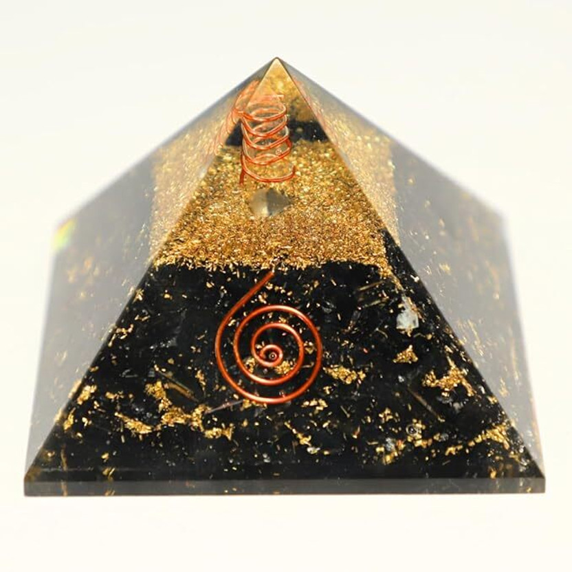 Divine Spirituals Black Tourmaline Orgone Pyramid Vastu for Home Study Table Office Desk Decorative Showpiece  -  5.2 cm(Crystal, Black)