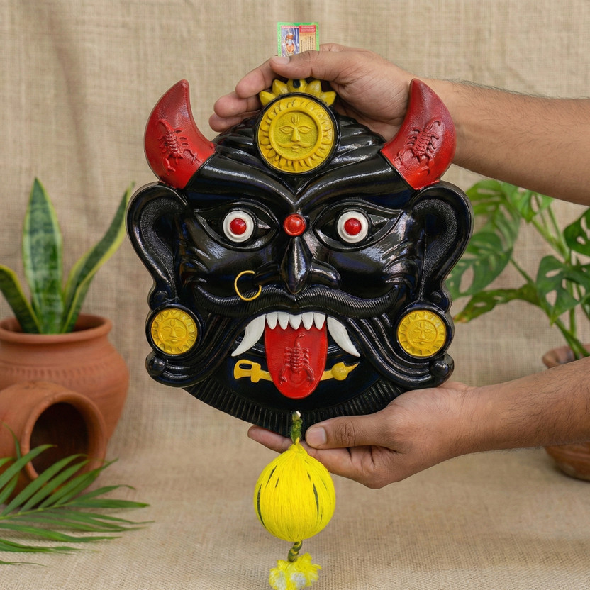 arihant arihant spirtuals Nazar Battu Kirti Mukha Mahakal Mask Drishti Bommai Home ENTRANCE Decorative Showpiece  -  30 cm(Plastic, Black) - Flipkart Deal