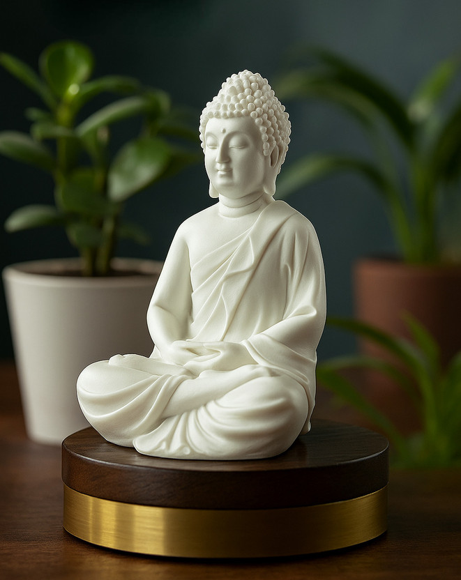 Mag Creation MAGIC CREATION Lord White Buddha Idol 5 Inch | Polyresin Statue for Home Decor Decorative Showpiece  -  12.7 cm(Polyresin, White)