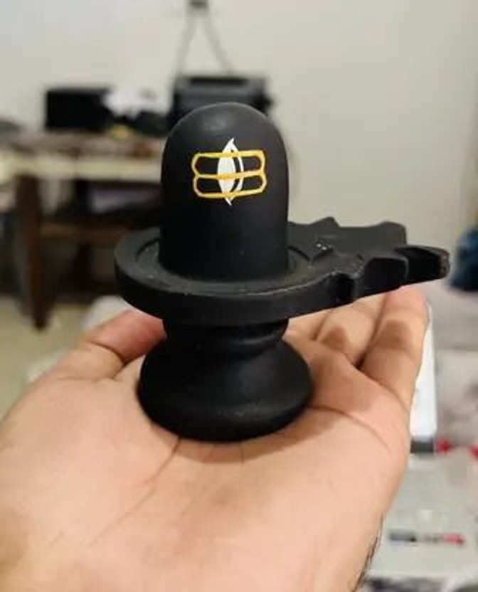 LAKHI HANDICRAFT Small Shivling for Home Temple and Office Decorative Showpiece  -  7 cm(Marble, Black)