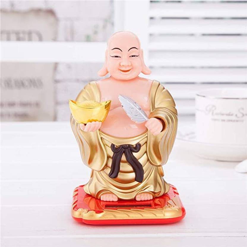 Solar Laughing Buddha Holding Ingot & Waving Fan Moving Head & Fan for