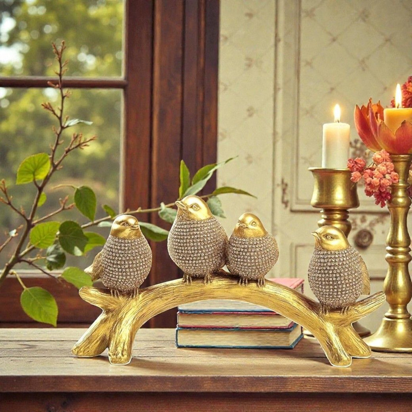 Mind Circus Birds Home Décor Decorative Showpiece  -  11 cm(Gold Plated, Gold)