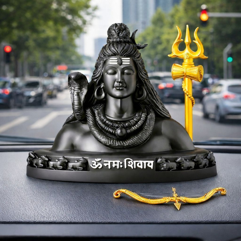 shyam lalla handicraft Mahadev Shiv Idol, Teer for Car Home Temple Decorative Showpiece  -  11.5 cm(Resin, Black)