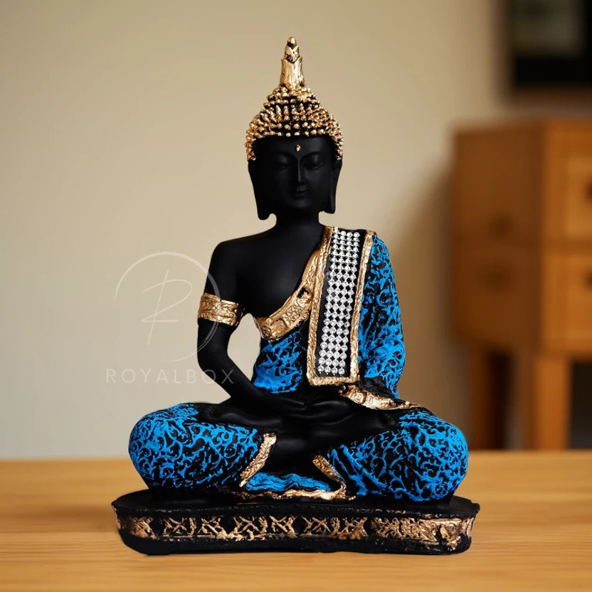 Royalbox Meditating Buddha Statue For Home Decor Idol/Showpiece Decorative Showpiece  -  17 cm(Polyresin, Blue)