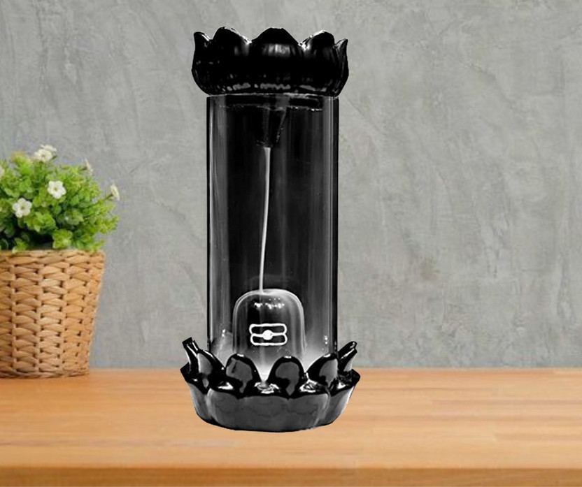 Miss Peach Handicraft"Enchanting Resin Smoke Fountain: Captivating Water and Smoke Harmony" Decorative Showpiece  -  22 cm(Polyresin, Black)