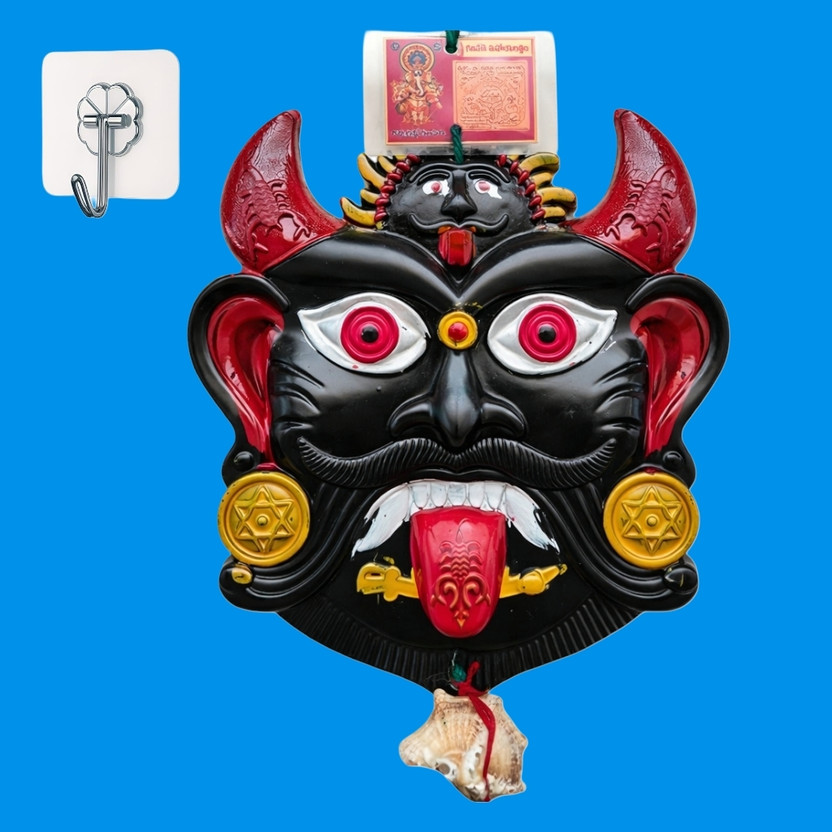 Larovena Larovena Ghar Ki Suraksha Ke Liye Nazar Battu Wall Hanging Mask with Shankh Decor Decorative Showpiece  -  31 cm(Fiber, Multicolor) - Flipkart Deal