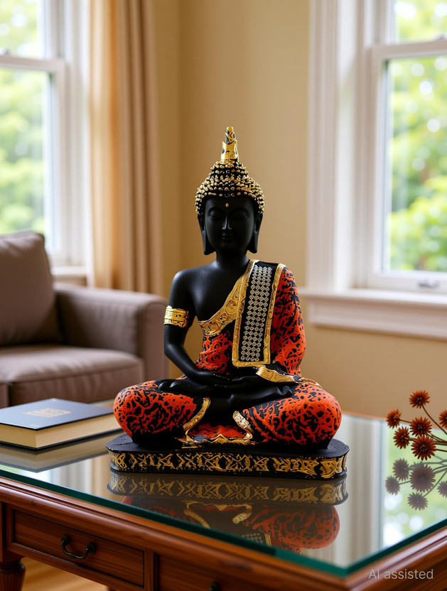 Royalbox Meditating Buddha Statue For Home Decor Idol/Showpiece Decorative Showpiece  -  17 cm(Polyresin, Orange)