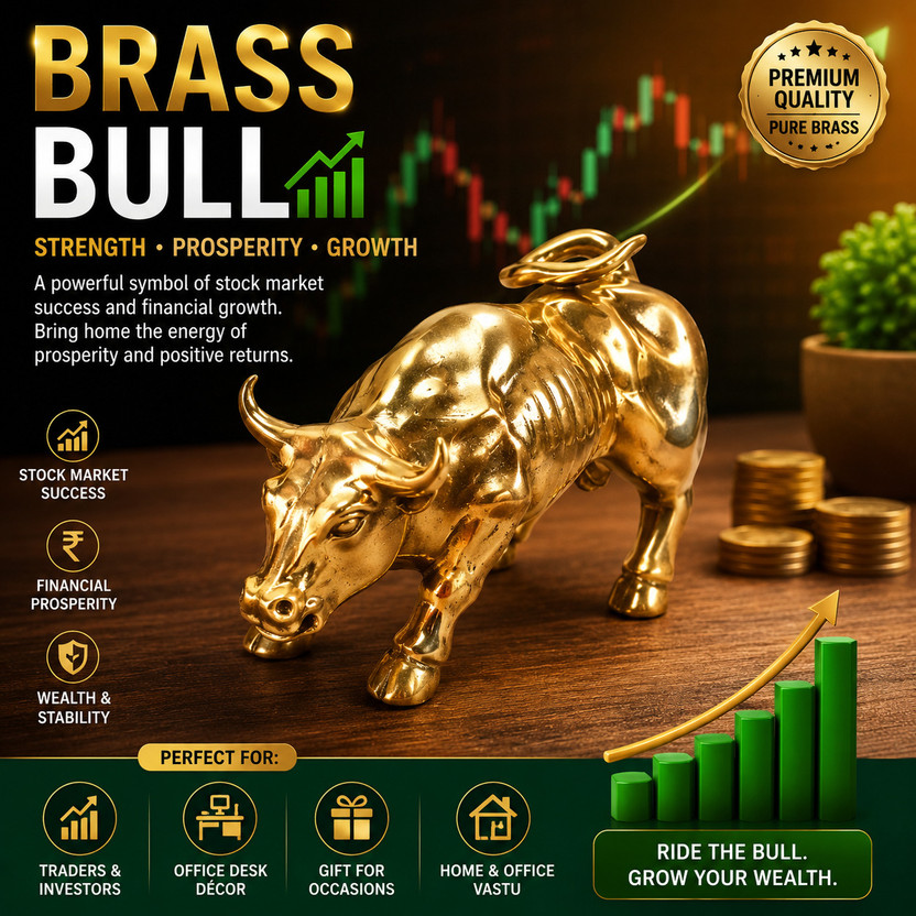 KIONO Stock Market King Bull Decorative Showpiece  -  7.5 cm(Brass, Gold)