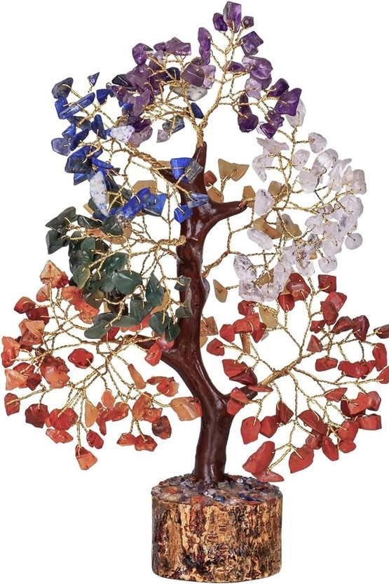 VIBESLE Crystals and Healing Stones - Chakra Tree of Life - Crystal Tree Decorative Showpiece  -  25 cm(Stone, Multicolor)