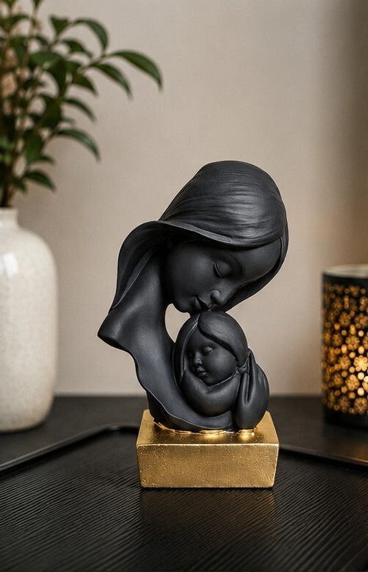 Royalbox Mother Baby Resin Showpiece Statue Modern Home Decor Figurine Black Gold Decorative Showpiece  -  14 cm(Polyresin, Black, Gold)