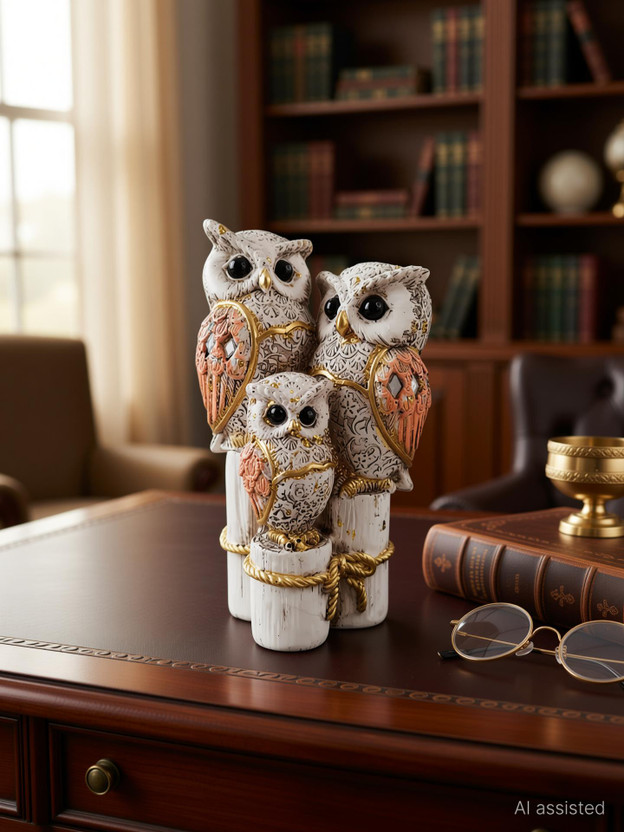 IDOLITE IDOLITE Three Owls Statue – Owl Family Sculpture Figurine | Birds Sculpture Home Decor Decorative Showpiece  -  10 cm(Resin, Multicolor) - Flipkart Deal